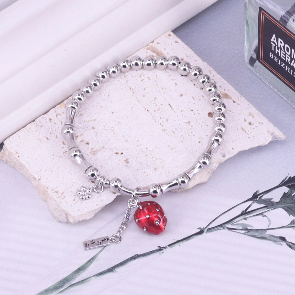 New 925 Silver Geometric Bead Punk Peace of Mind Words Irregular String Bracelet For Woman Girl Fashion Jewelry Gift Dropship