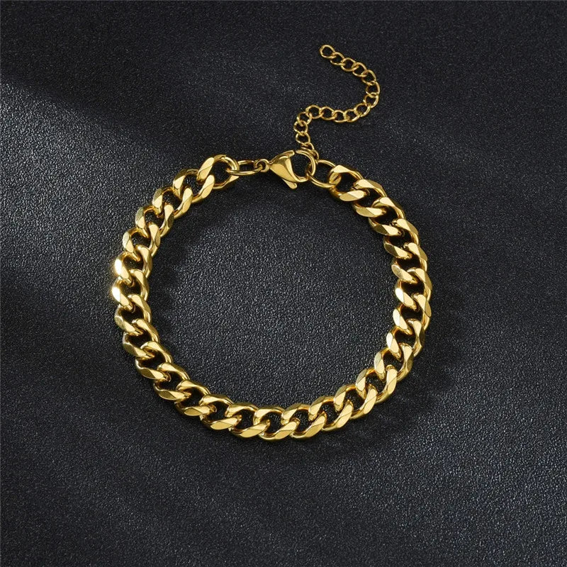 LETAPI Fashion Stainless Steel Curb Cuban Chain Bracelet for Men Women Hip Hop Couple Unisex Wrist Hand Jewelry Gift Party