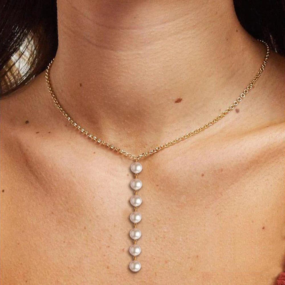 MinaMaMa Simple Stainless Steel Round Fuax Pearl Pendant Necklace For Woman Pearl Choker Necklace Jewelry Gifts