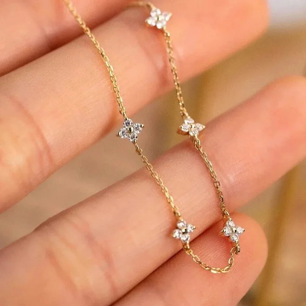 18K Gold Four Leaf Clover Jewelry Set - Necklace Bracelet Earrings Women