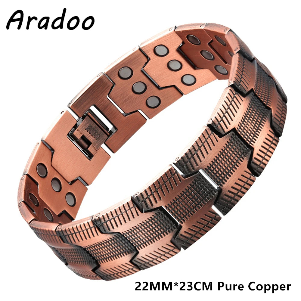 ARADOO Men's Pure Copper Bracelet 3500 Gauss 3X Strongth Magnetic Therapy Link Bracelets