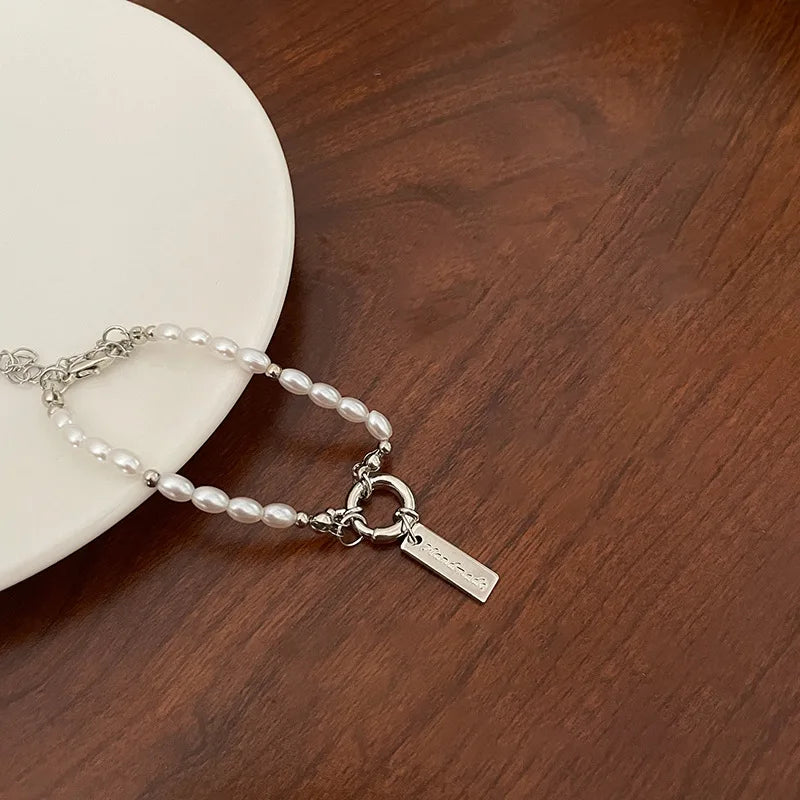 New 925 Silver Geometric Bead Pearl Punk Irregular Asymmetric Adjustable Bracelet For Woman Girl Fashion Jewelry Gift Dropship