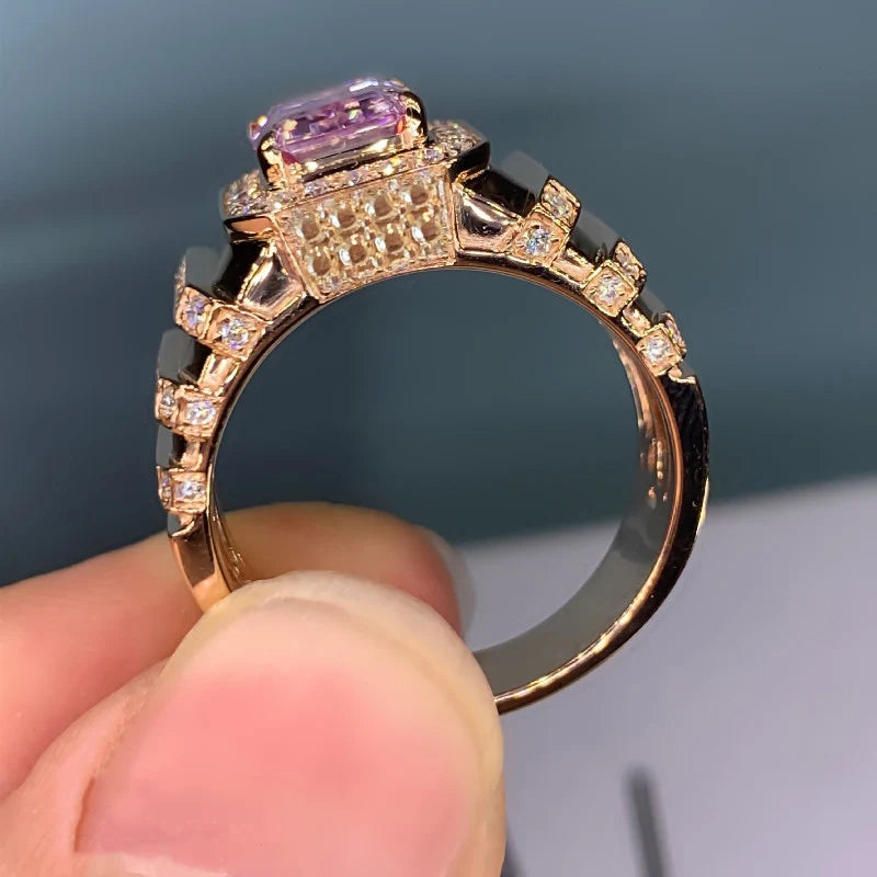 Huitan Aesthetic Pink Cubic Zirconia Engagement Ring for Women Luxury Gold Color Band Newly-designed Wedding Trendy Ring Jewelry