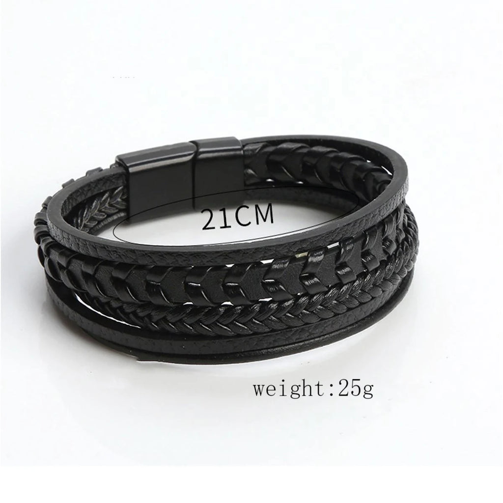 1PC Trendy Men's Accessories Alloy Magnetic Buckle Multi layer Retro Leather Rope Braided Bracelet Bracelet Fashion Dressing