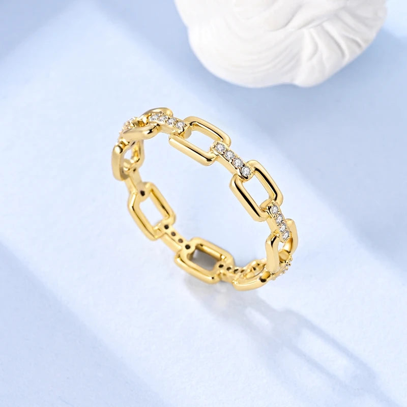 925 Sterling Silver Love Ring - Gold Sparkling Wedding Engagement