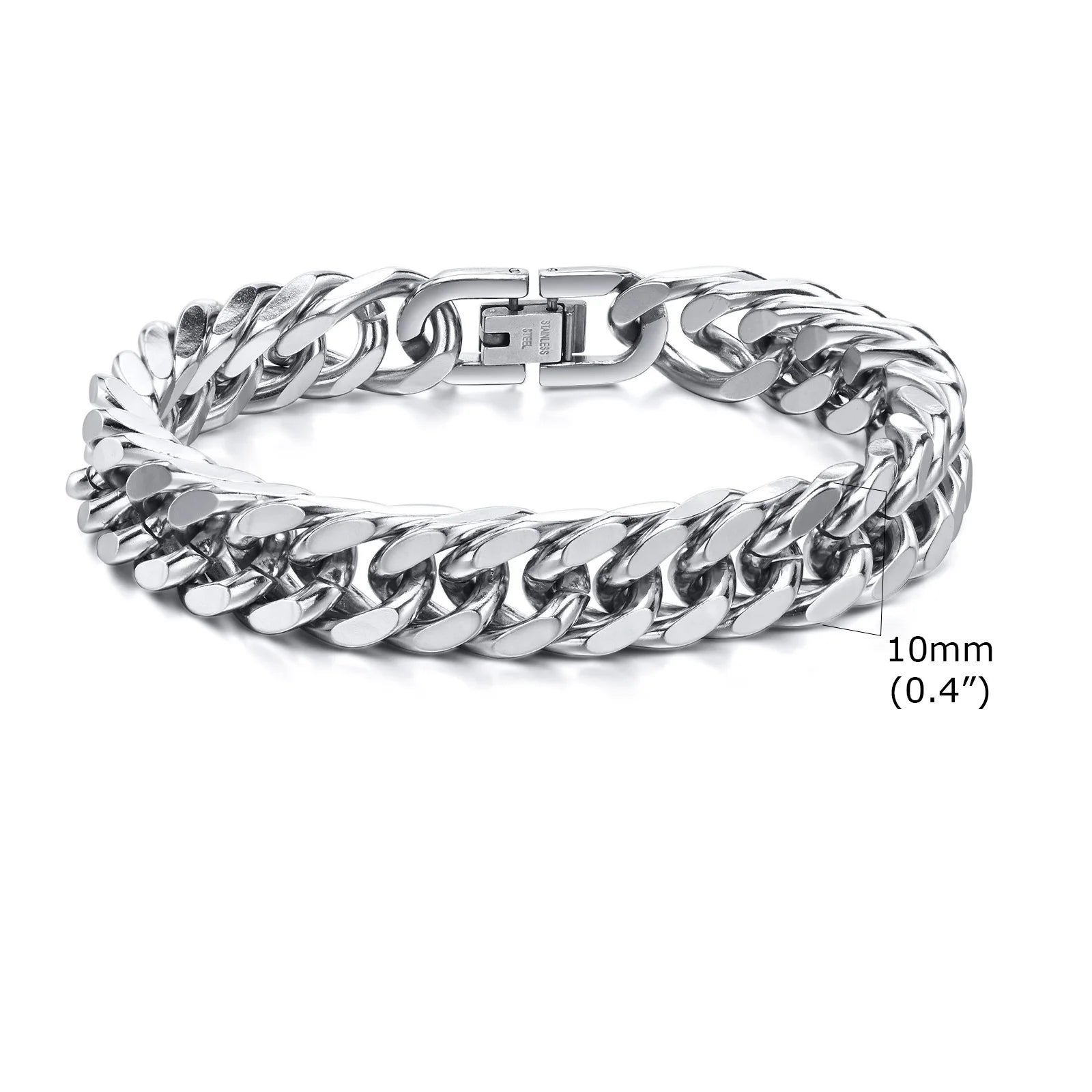 Vnox Men's Stainless Steel 7/8/9/10/12/15MM Link Chain Miami Cuban Bracelets for Male Boys Jewelry, 19cm/21.5cm, Gift for Dad