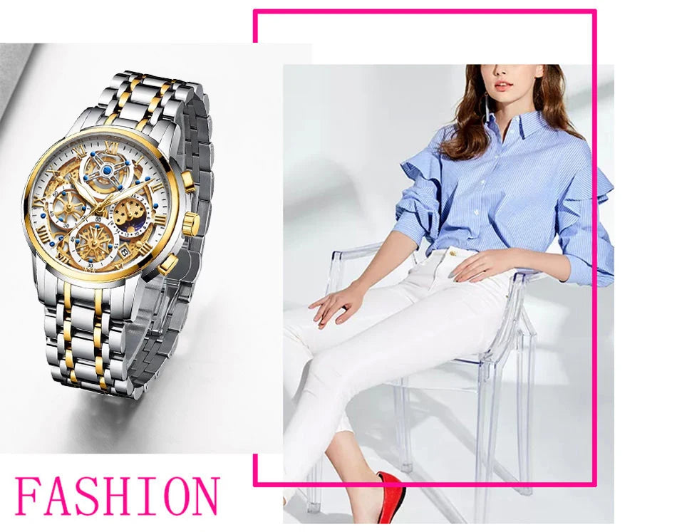 LIGE 2024 Gold Women Watch - Waterproof Sport Quartz Chronograph