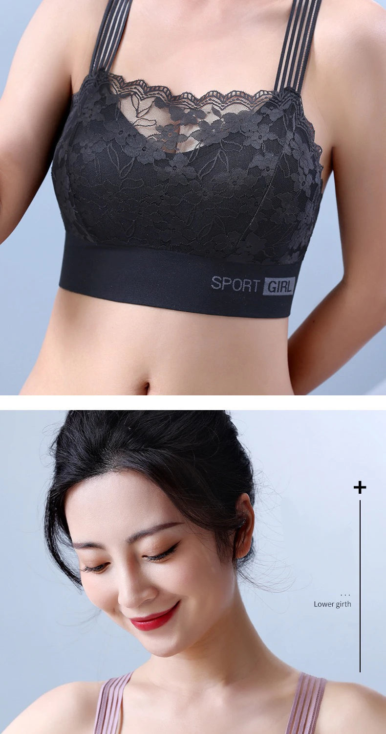 2PCS Women Lace Bras - Wireless Bralette Vest Style Tube Tops