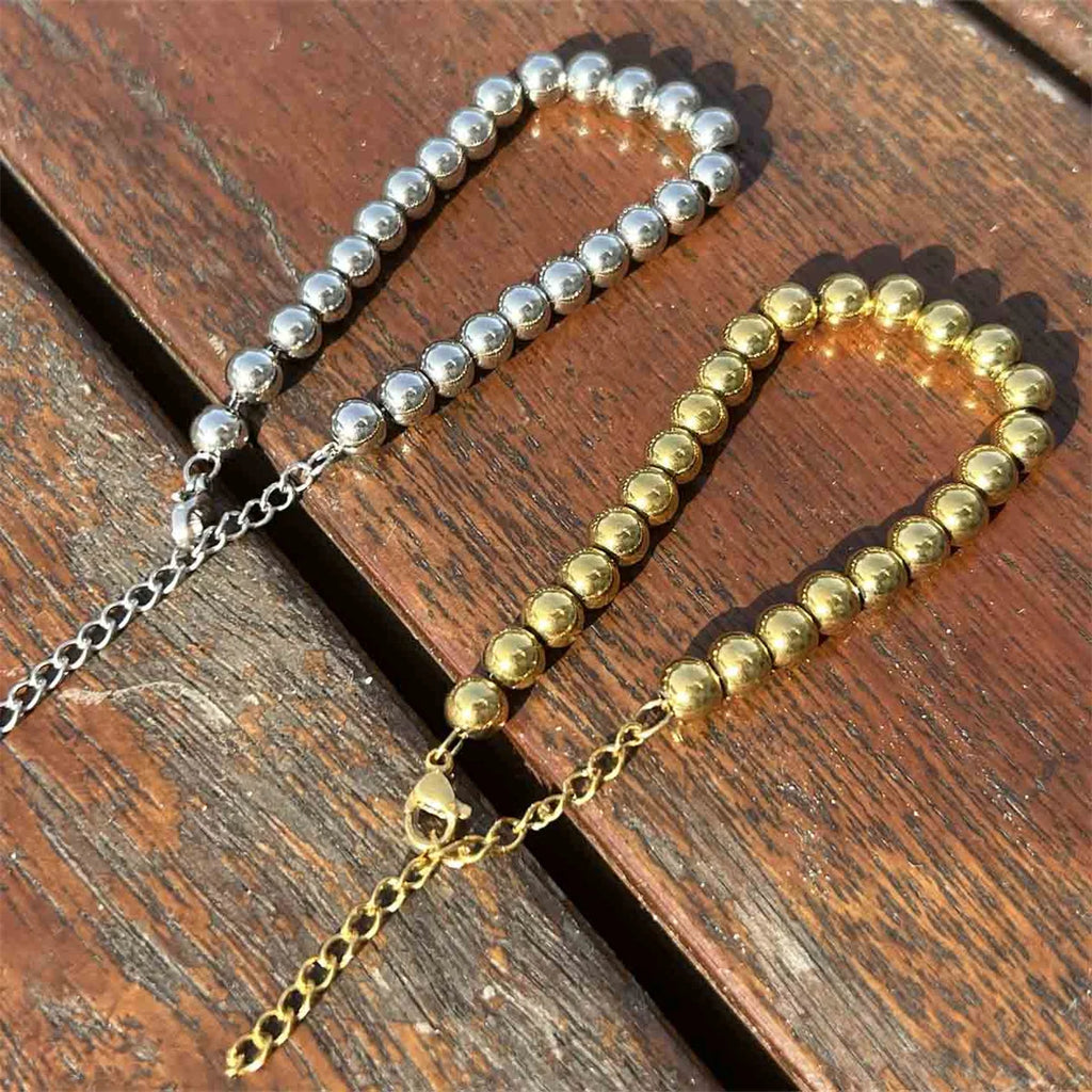 MisenBaBa Stainless Steel Ball Beads Cuff Bracelet for Women Gold Silver Color Beaded Bracelets Charms Metal Statement Jewelry