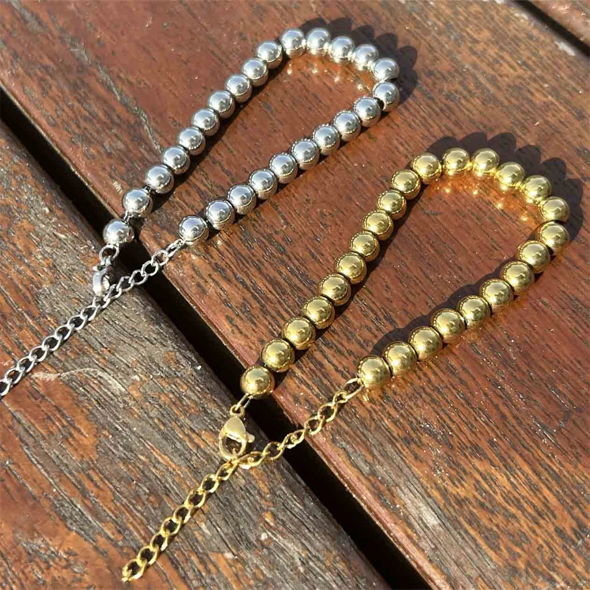 MisenBaBa Stainless Steel Ball Beads Cuff Bracelet for Women Gold Silver Color Beaded Bracelets Charms Metal Statement Jewelry