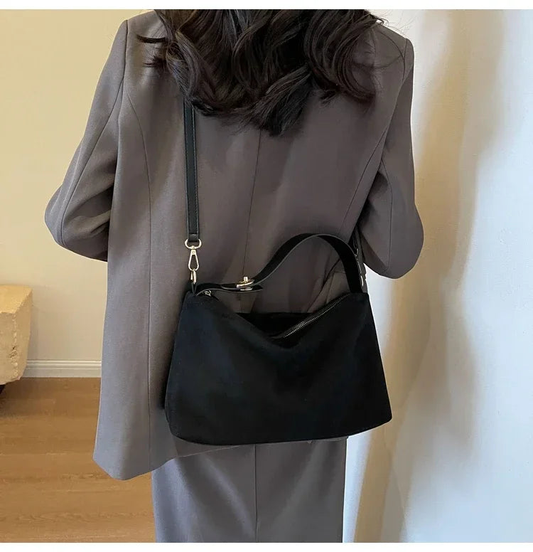 New Solid Color PU Zipper Women's Bag Suede Large Capacity Women's Shoulder Bag Fashion Versatile Casual Dual Purpose Handbag