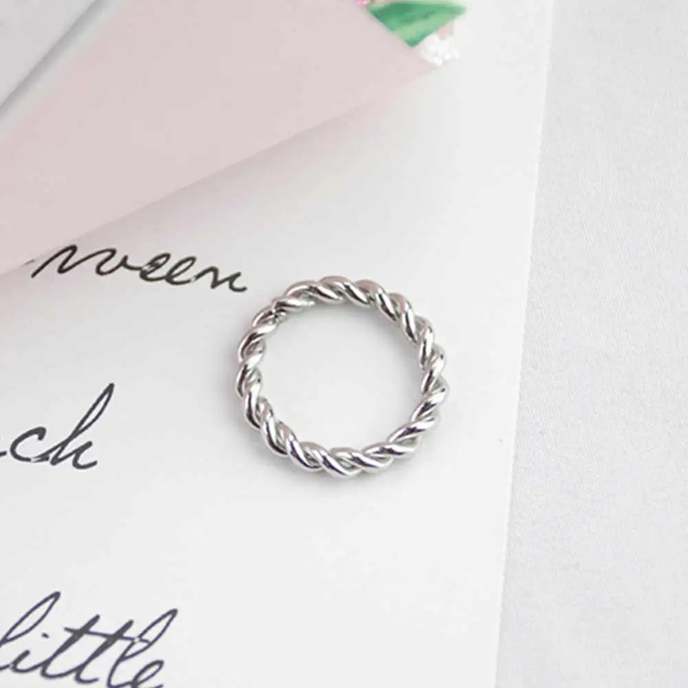 3mm Twisted Stainless Steel Ring - Unisex Wedding Band Sizes 5-12