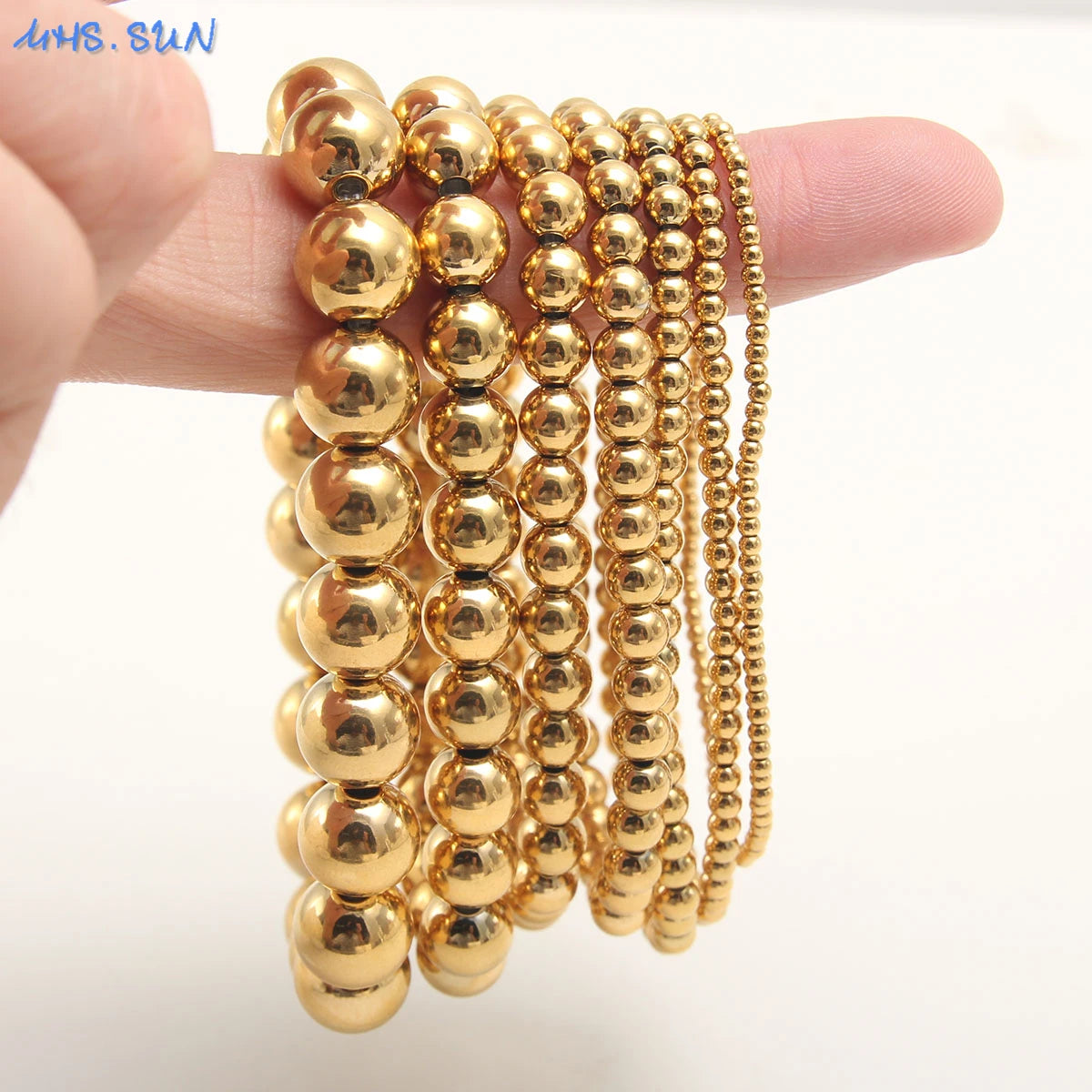 Premium Stainless Steel Beaded Bracelet Set - Stackable Ball Bracelets for Men & Women