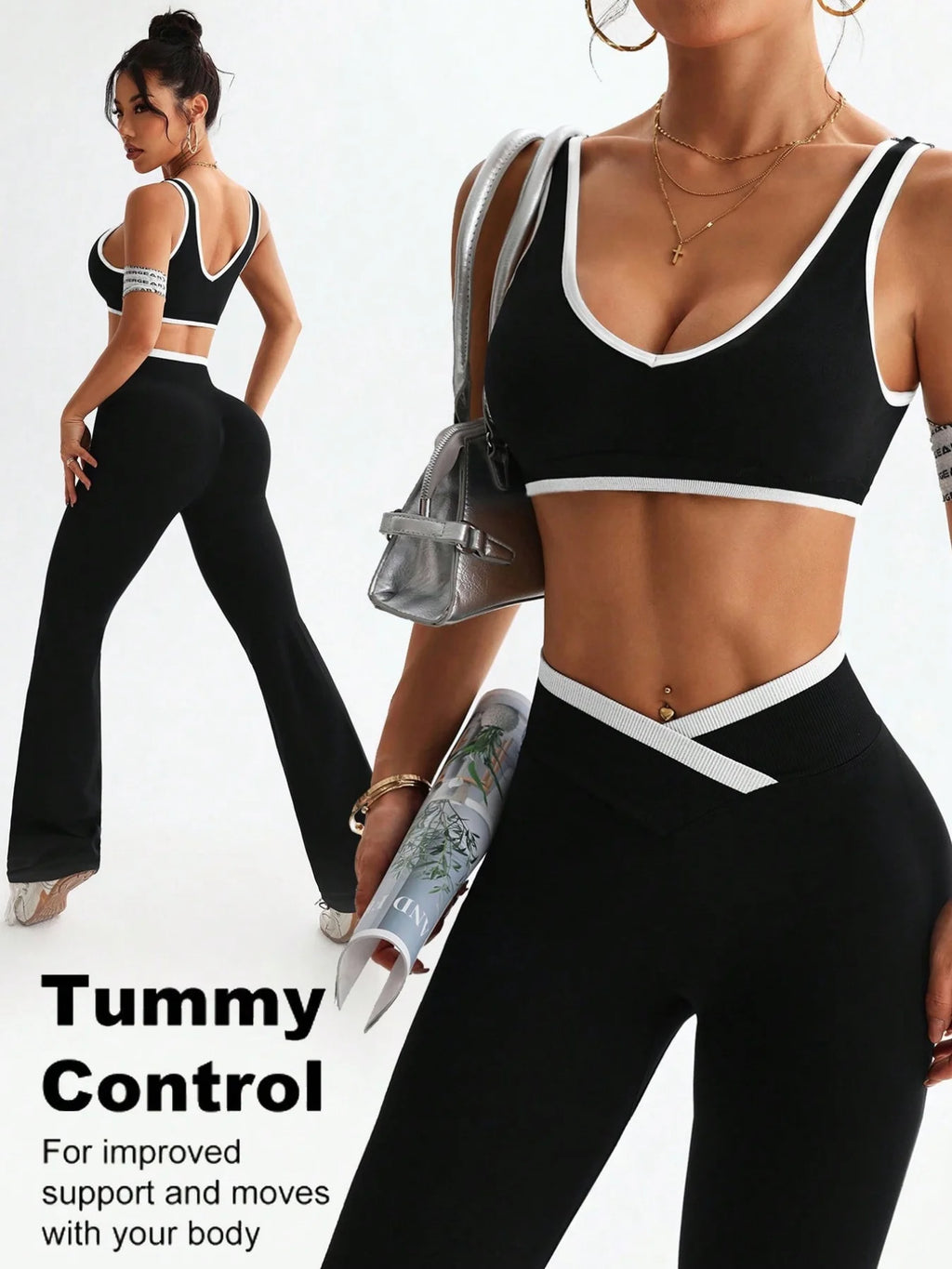 Color Blocking Sports Set - Shockproof Yoga Tummy Control Fitness