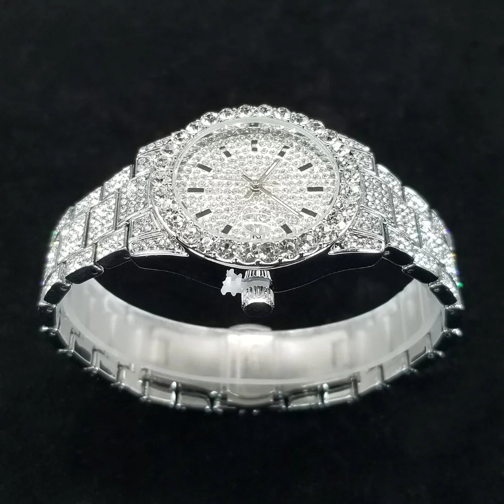 Classic Luxury Diamond Watches Women Fashion Bling Quartz Wristwatch Stainless Steel Iced Out Wedding Dress Accessories Watch