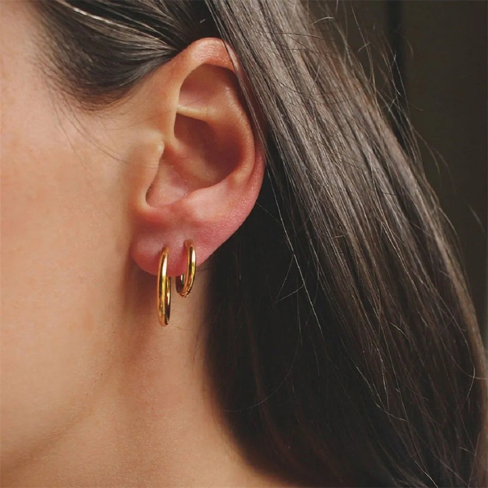 Retro Minimalism Stainless Steel Hoop Earrings for Woman Girls Gold Color Metal Circle Earring Party Gifts Simple Jewelry