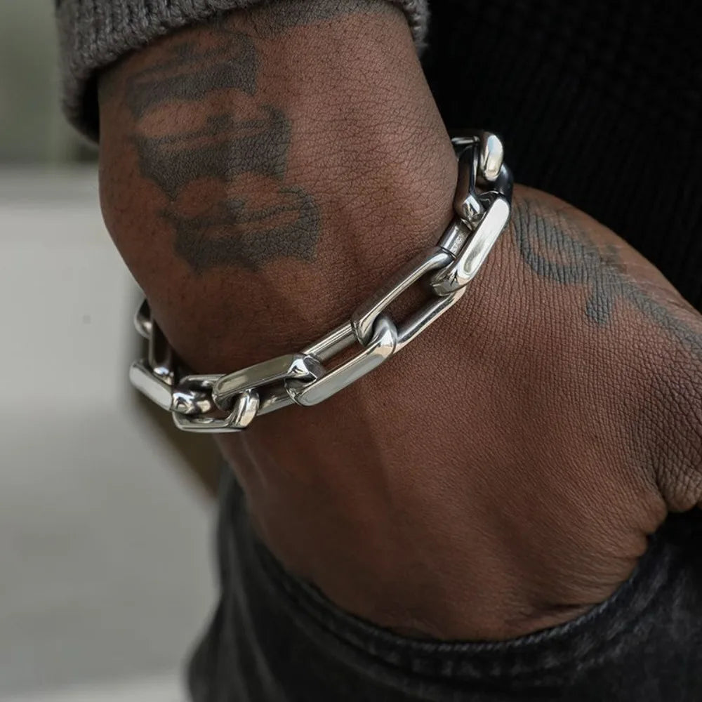 Men's Cuban Thick Chain Industrial Style Hip-hop Punk Trendy  Hand Stainless Steel Cross Chain Bracelet