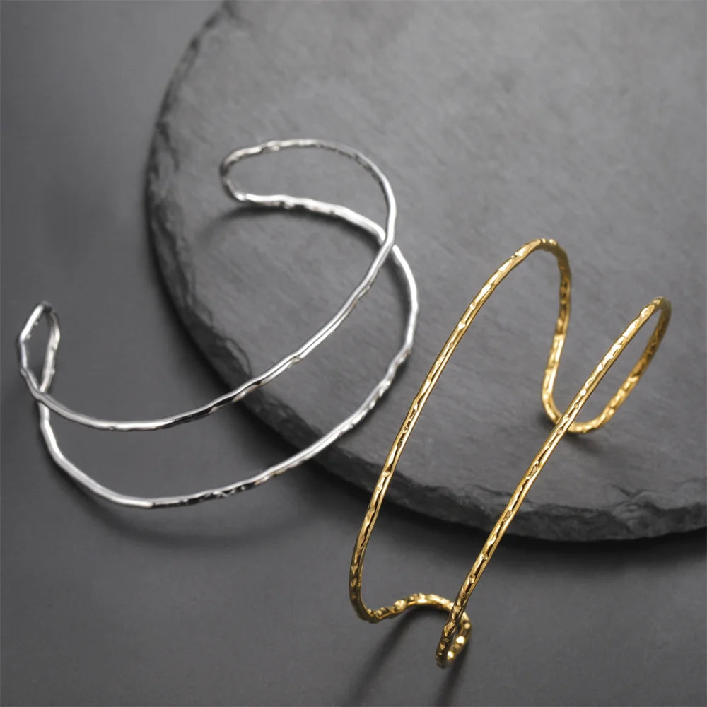 My Shape Simple C Shape for Women Stainless Steel Gold Color Adjustable Open Cuff Bangle Jewelry Double Layered Bracelets Gifts