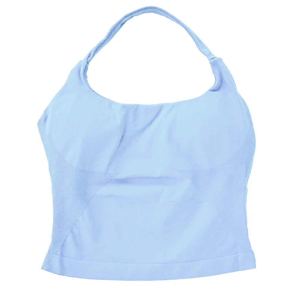 Gym Top Women Clothes Strappy Workout Tank Top Padded Sports Bra Backless Yoga Shirts Seamless Gym Crop Top Halter Fitness Vest