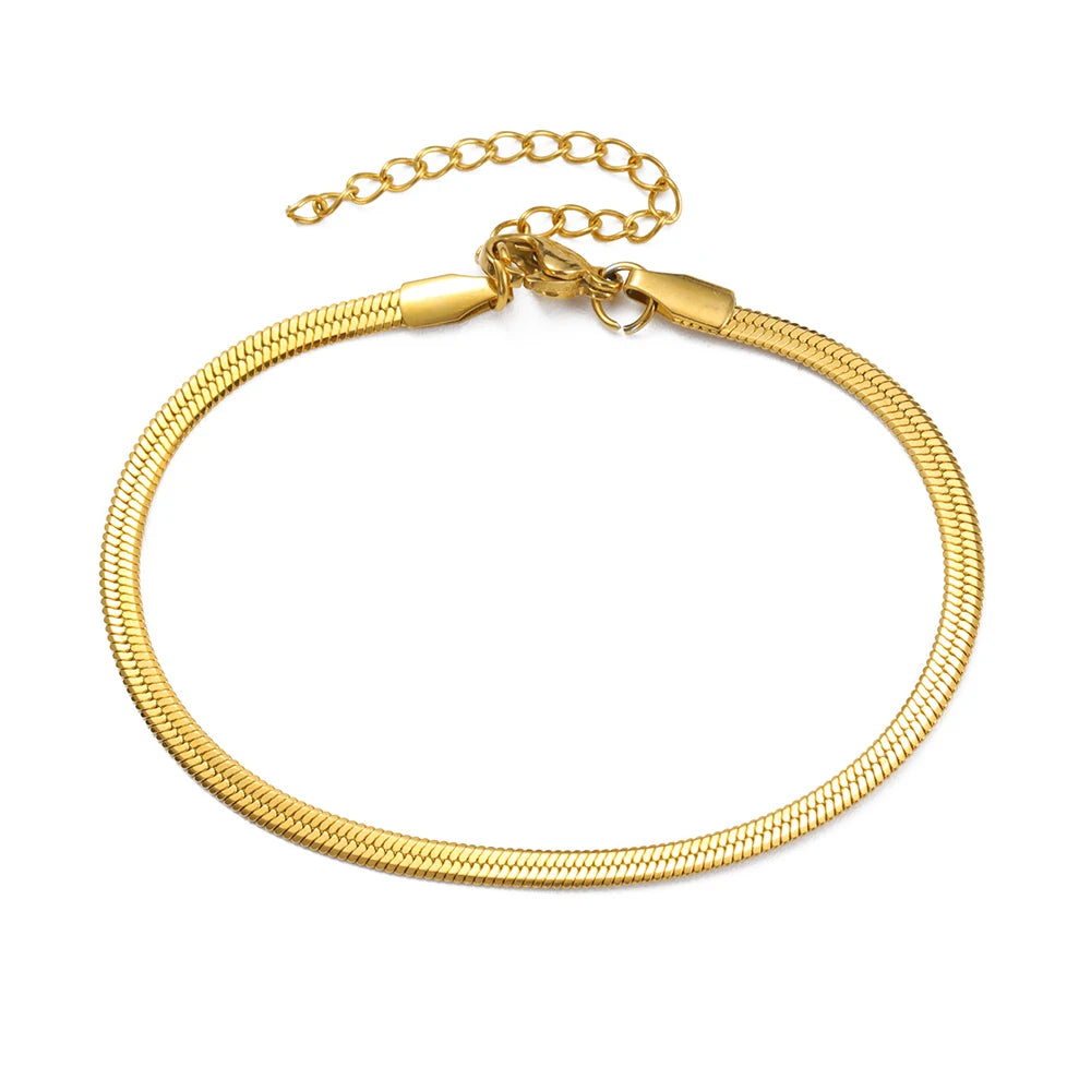Teamer Snake Chain Anklet 3MM Stainless Steel Adjustable Chain Anklet Gifts for Women Girls Beach Jewelry Accessories Wholesale