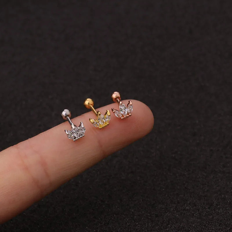 1PC Stainless Steel Gold Color Silver Color Flower CZ Tragus Cartilage Helix Star Ear Stud Piercing Zircon Daith Earring