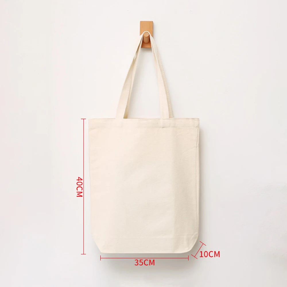 Women Handbags Creamy White Plain Folding Canvas Shoulder Tote Bags Reusable Cotton Grocery High Capacity Shopping Bag Handbags