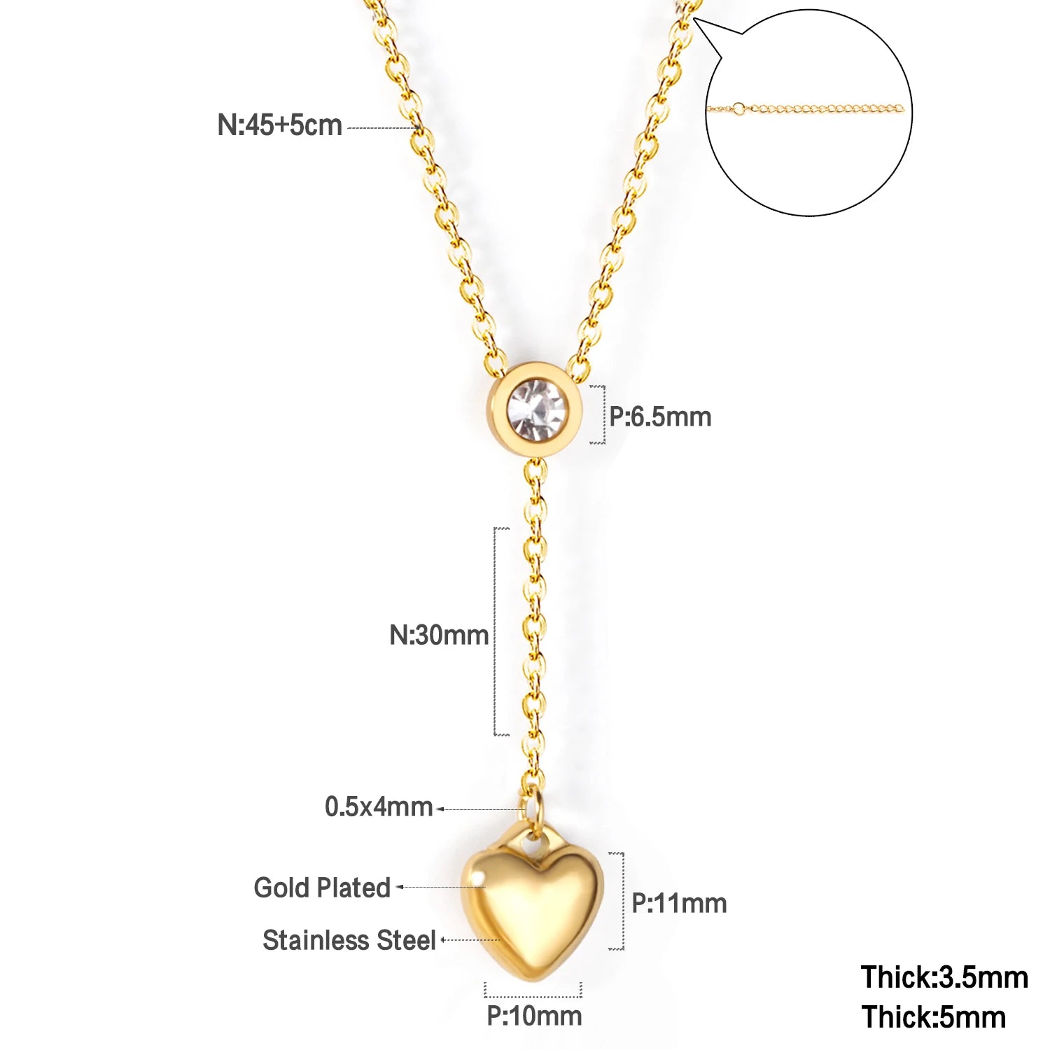 ASONSTEEL Romantic Heart Pendant Necklace For Women High Quality Golden Stainless Steel Metal Stylish Choker Valentine's Gift