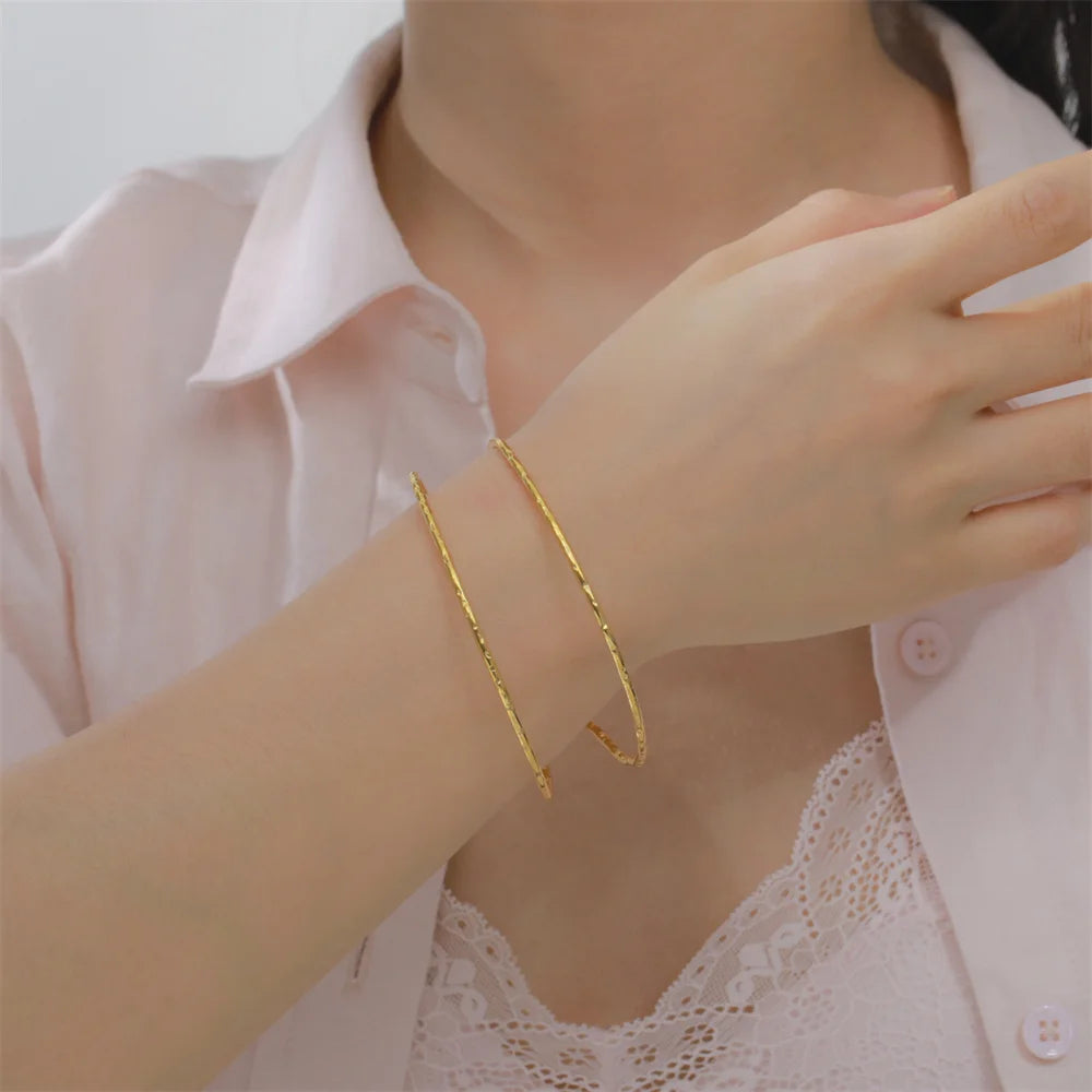My Shape Simple C Shape for Women Stainless Steel Gold Color Adjustable Open Cuff Bangle Jewelry Double Layered Bracelets Gifts