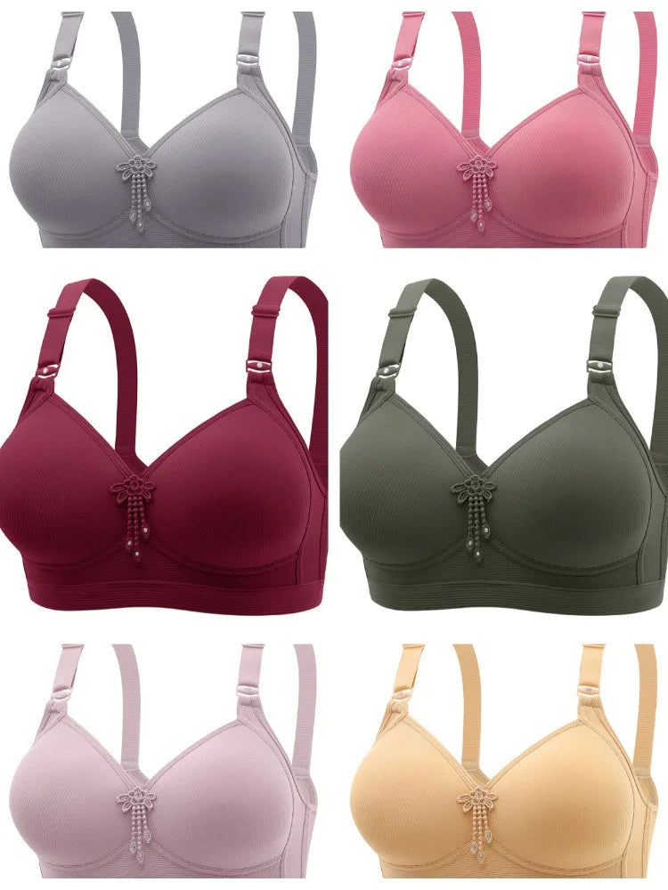 Solid Color Delicate Pendant Bra - Wireless Gathering Breathable