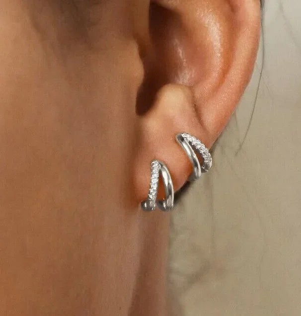 3Pairs Set Fashion Stainless Steel Crystal Oval Huggie Hoop Earrings for Women 18K Gold Plated Dangle Hoop Earring Punk Jewelry