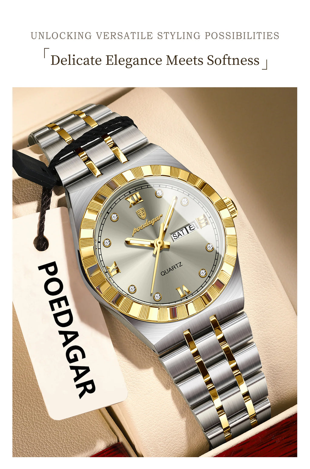 POEDAGAR Luxury Ladies Watch - Luminous Waterproof Week Date Stainless
