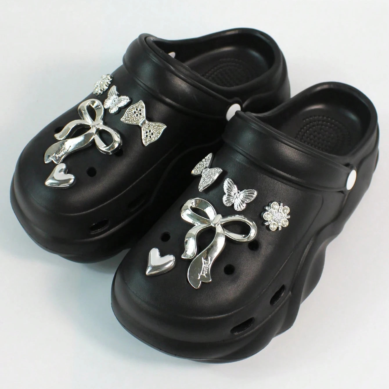 Women's DIY Silver Butterfly-Knot Clogs - Multi-Season Fashion Garden Shoes