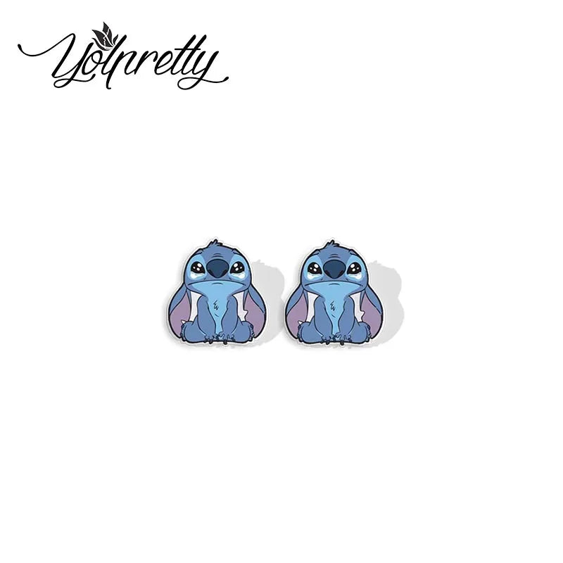 2024 New Cartoon Lovely Stitch Baby Cute Blue Alien Animals Epoxy Handcraft Acrylic Stud Earrings
