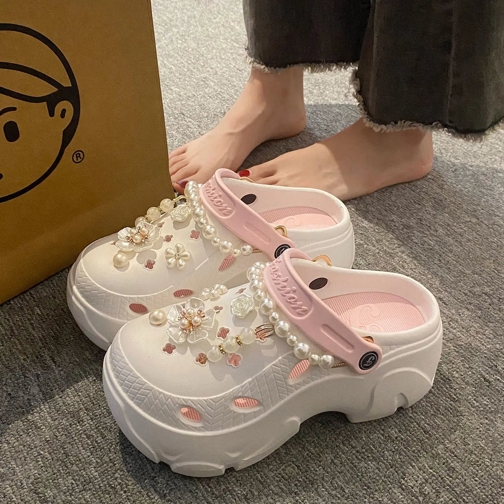 Pearl Chain Chunky Platform Sandals - 2024 Summer Beach EVA Clogs