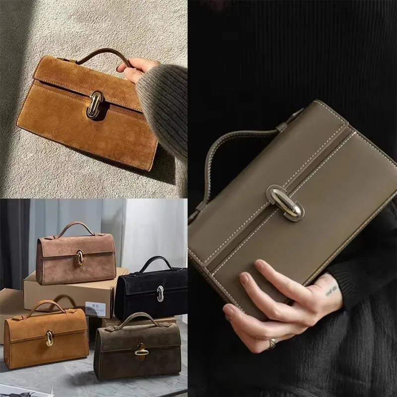 SAVETTE Brand The Symmetry 19 Genuine Leather Handbag Solid Color Simple Handbag Small Square Row Bag Women's Suede