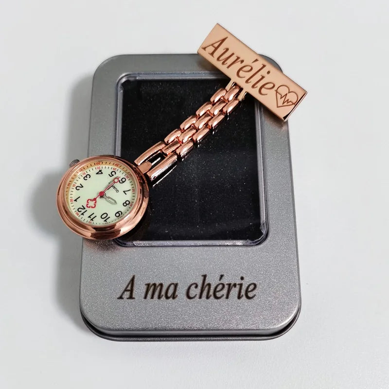 FREE Personalized Your Name Logo Doctor Clock Stethoscope Customize Engrave Medical Hospital Healthcare Pocket FOB Nurse Watch