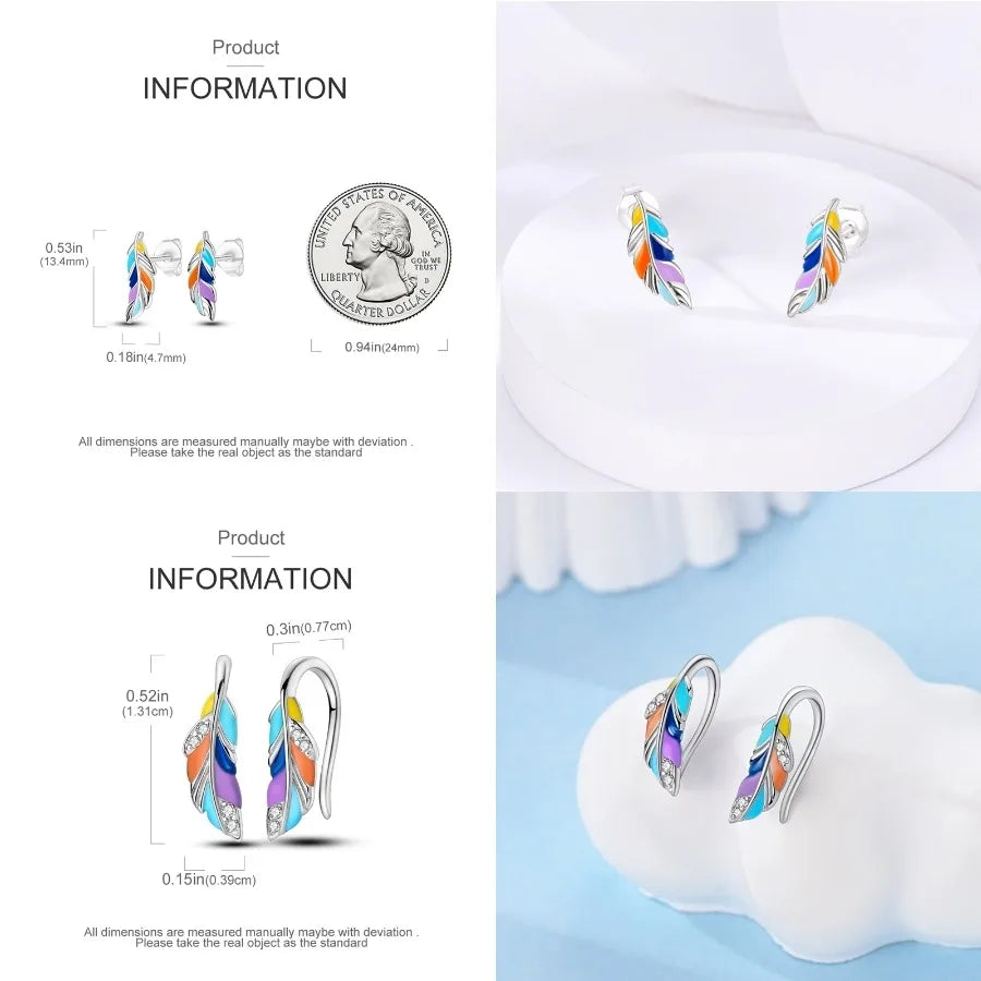 Unicorn Earrings 925 Sterling Silver Original Zircon Elephant Feather Dog Cat Blue Star Small Earrings For Women Jewelry Gift