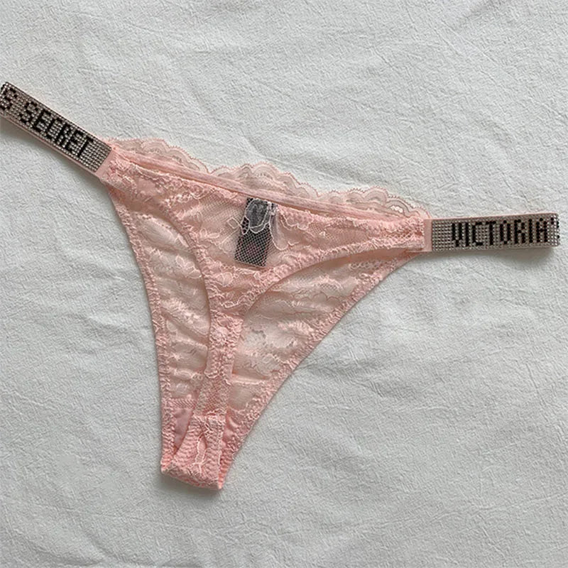 2024 New Women's Sexy Lace Panties Sheer Fashionable Breathable Seamless Patterned with Rhinestones Panties Thong Underwear