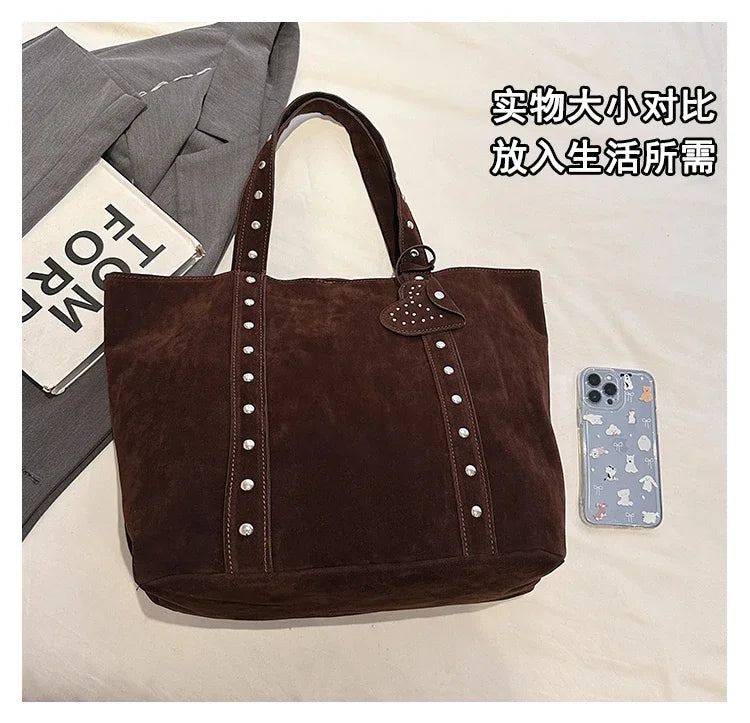 Fashion Suede Sewing Thread Shoulder Bags 2025 New Retro Versatile Commute Simplicity Solid Color Single Women's Handbag