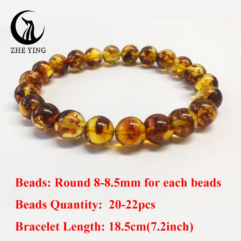 Zhe Ying 100% Natural Amber Bracelet Healing Energy Gemstone Stretch Men Women Bracelets Fashion Jewelry Gift