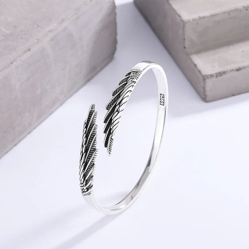 925 Sterling Silver Bracelet Bangle Feather Golden Flower Vintage Punk For Woman Men Fashion Jewelry Gift Dropship Wholesale