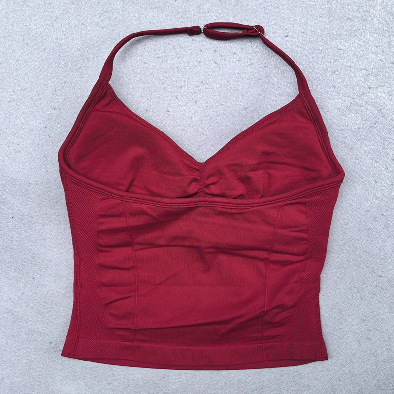 Adjustable Strappy Gym Top - Backless Scrunch Bra with Removable Cups