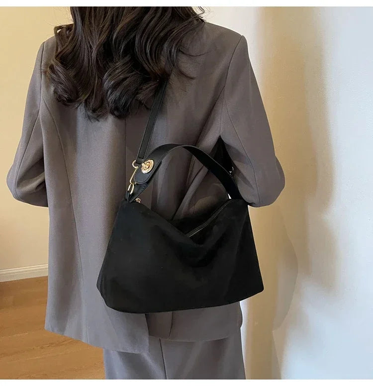 New Solid Color PU Zipper Women's Bag Suede Large Capacity Women's Shoulder Bag Fashion Versatile Casual Dual Purpose Handbag