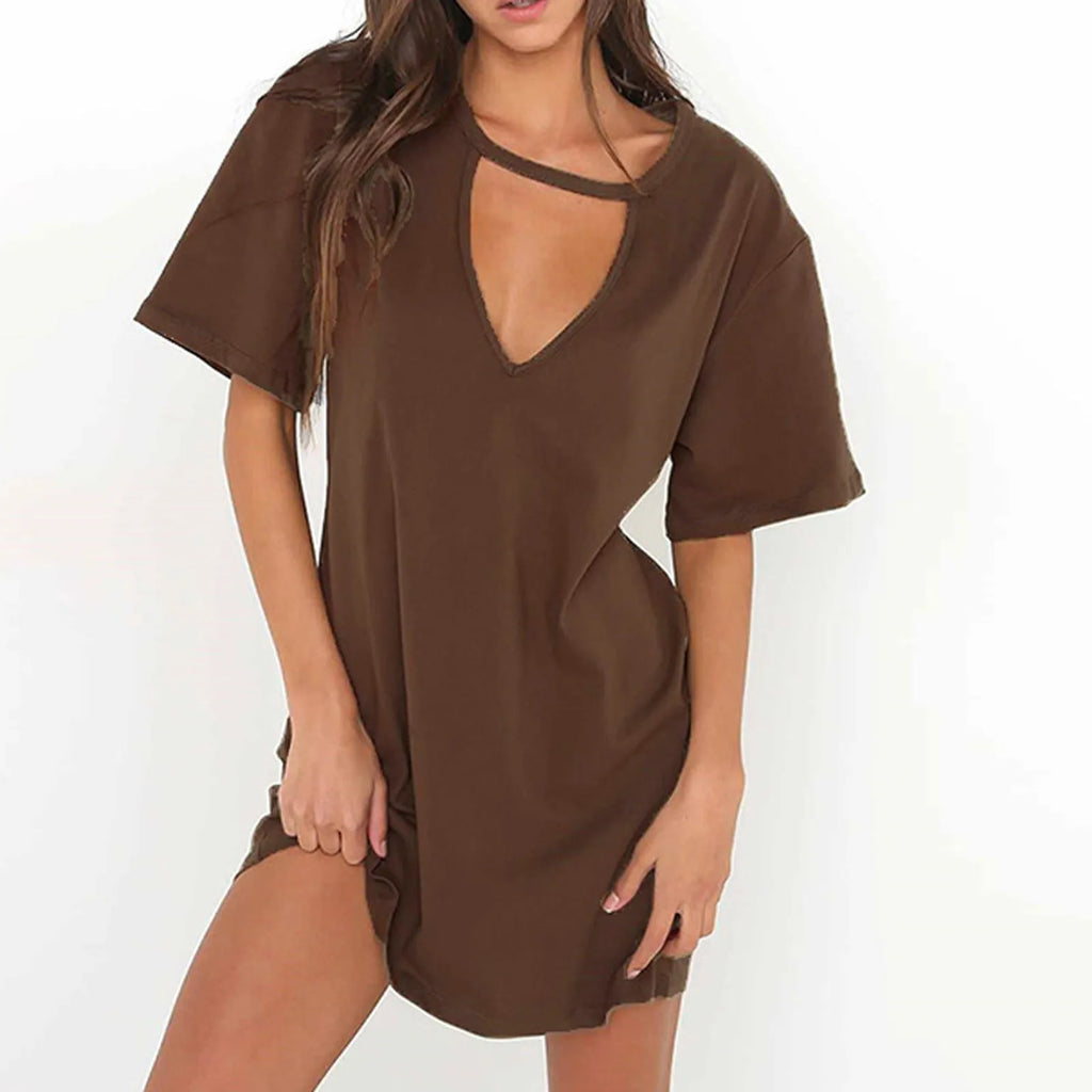 Sexy Elegant Dress Wrap Deep V Neck Cut Out Loose Dress Women Solid Color Short Sleeve Mini Dress Club Party Vestidos