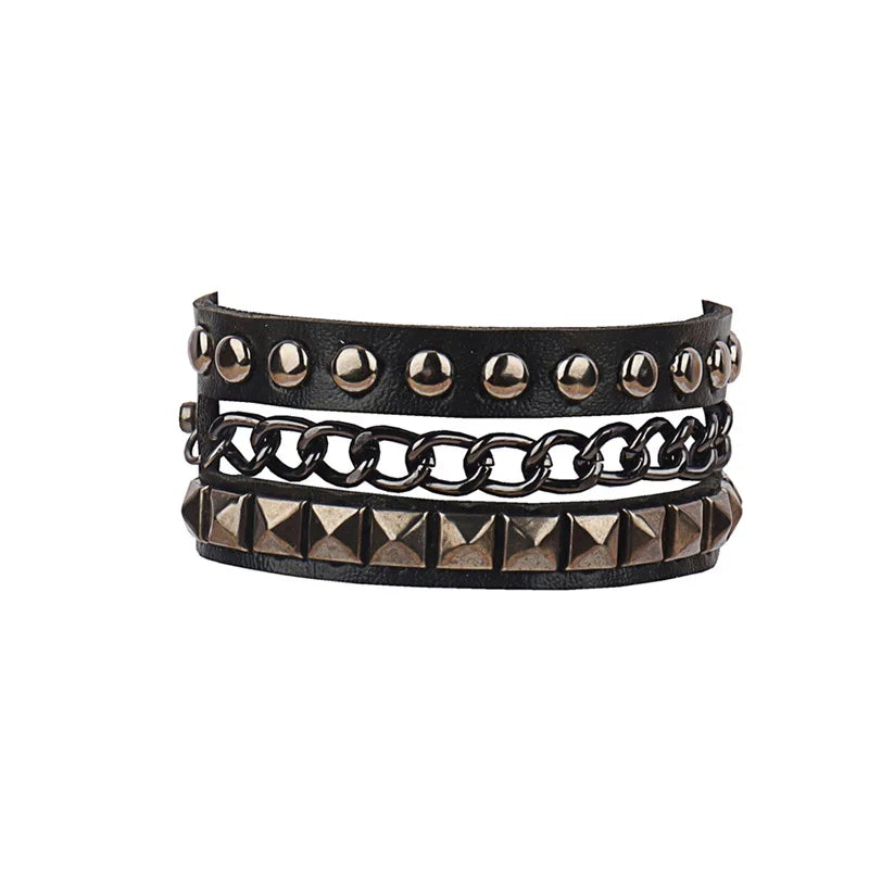 Punk Bracelets PU Leather Studded Bracelet Adjustable Goth Cuff Bracelet Gothic Rivet Buckle Wristband for Men Women Emo Jewelry