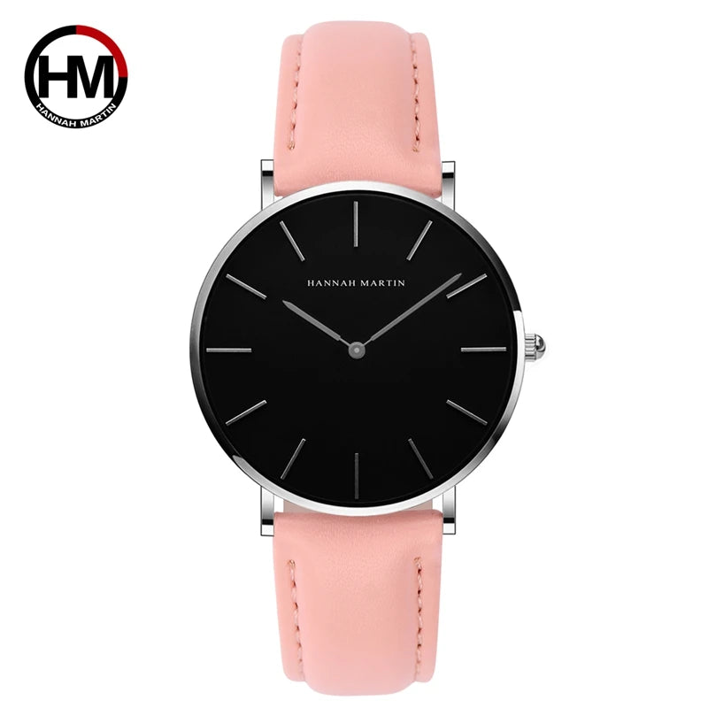 Hannah Martin Hot Fashion Simple Japan Quartz Movement Watch Leather Strap Clock Women Analog Waterproof Wrist watch Reloj Mujer