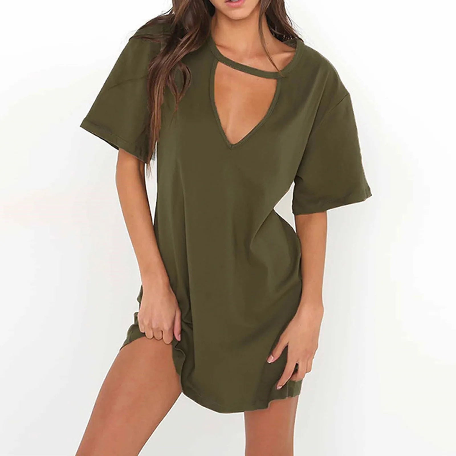 Sexy Elegant Dress Wrap Deep V Neck Cut Out Loose Dress Women Solid Color Short Sleeve Mini Dress Club Party Vestidos
