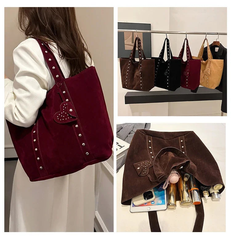 Fashion Suede Sewing Thread Shoulder Bags 2025 New Retro Versatile Commute Simplicity Solid Color Single Women's Handbag