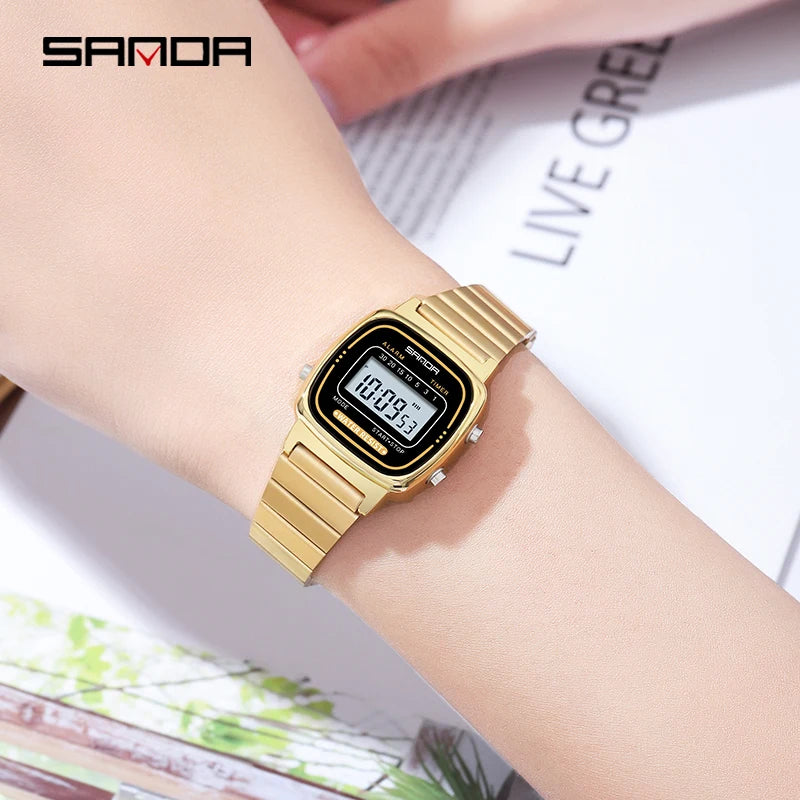 SANDA Golden Quartz Watch - Waterproof Ladies Fashion Wristwatch