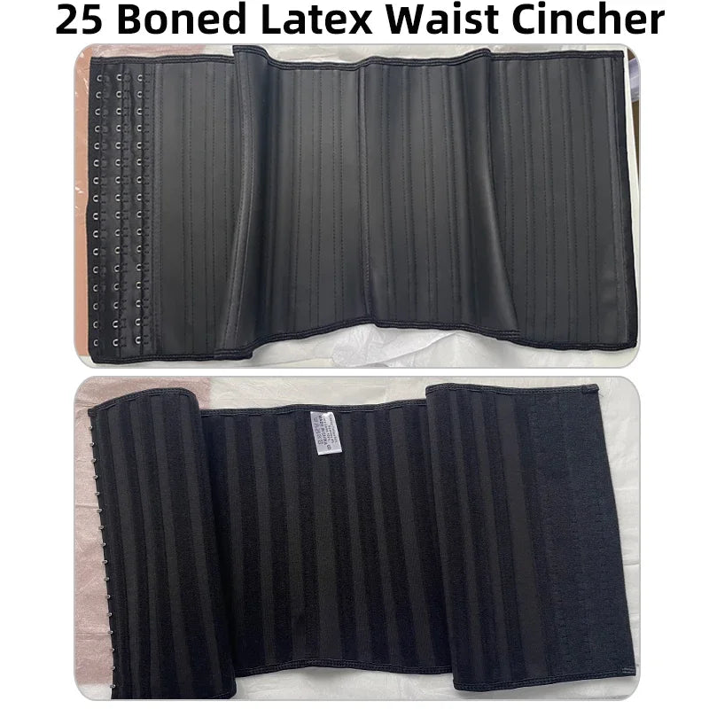 25 Bones Corset Waist Trainer - Latex Body Shapewear Belt